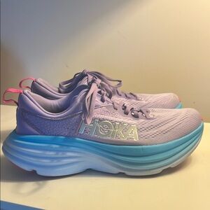 Hoka Bondi 8 Lilac and Turquoise Athletic Shoes